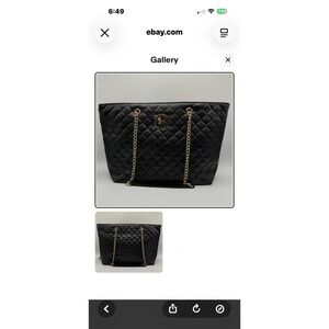 BCBGMAXAZRIA Quilted Tote Bag Black Gold Chain Shoulder Bag‎